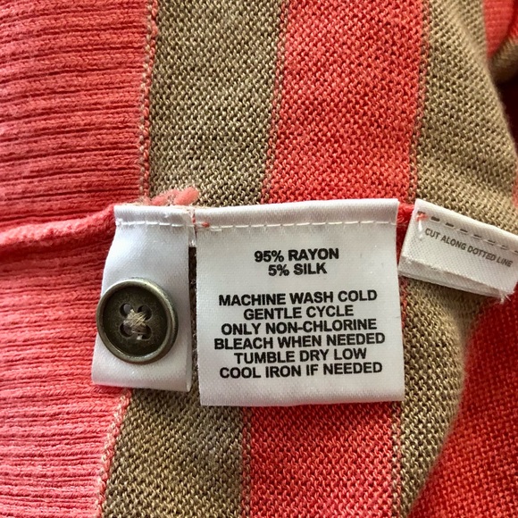 Loft tan and salmon striped knit short sleeve scoop neck blouse, Small - Picture 5 of 7